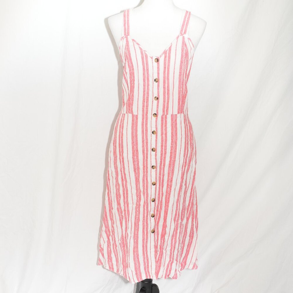 LNC Linen Blend Resortwear Dress Coral White Striped Womens 1X 16w-18w